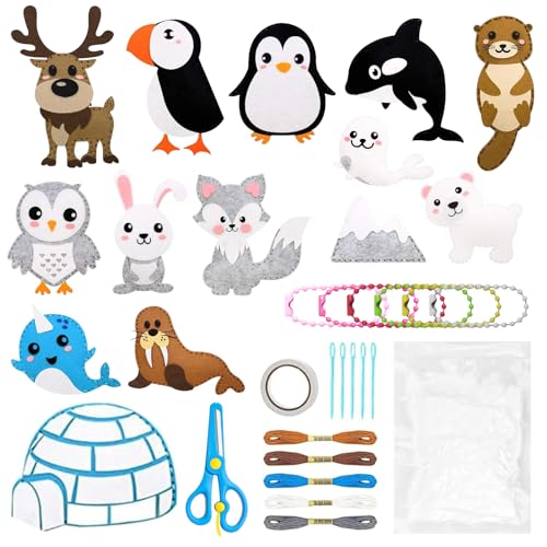 ZTMAKYLH Juego de manualidades de fieltro con animales del bosque, 14 unidades, juego de costura para niños, animales de fieltro, formas de animales, para coser niños, para niños y niñas (animales