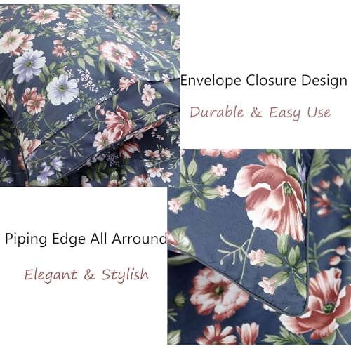 Image of FADFAY Sheets Set King Vintage Dark Blue Floral Bedding Shabby Peony Floral Sheets Navy French Country Farmhouse Bedding 800 Thread Count 100% Egyptian Cotton Deep Pocket Fitted Sheet 4Pcs, King Size