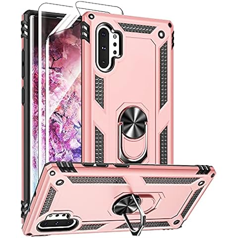 Androgate for Samsung Galaxy Note 10 Plus Case, Note10+ Case with HD Screen Protectors, Military-Grade Metal Ring Holder Stand Drop Tested Shockproof Cover Case for Samsung Note 10+/ 5G Rose Gold Cover