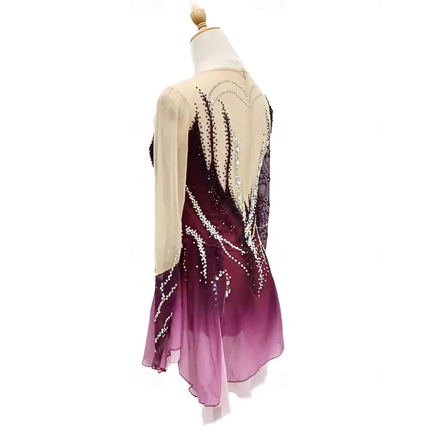 purpleq Professionelles Eiskunstlauf Wettkampfkleid Langärmliges Ballettkleid für Mädchen Und Damen Gradient Outdoor Gymnastik Aktivbekleidung Handgefertigter Strassstein