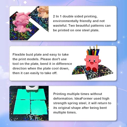 Image of IdeaFormer-3D Spring Steel Build Plate for Bambu Lab A1 Mini, Rainbow Confetti PEF+Galaxy PEY Double Sided Flexible Sheet, 184x184mm