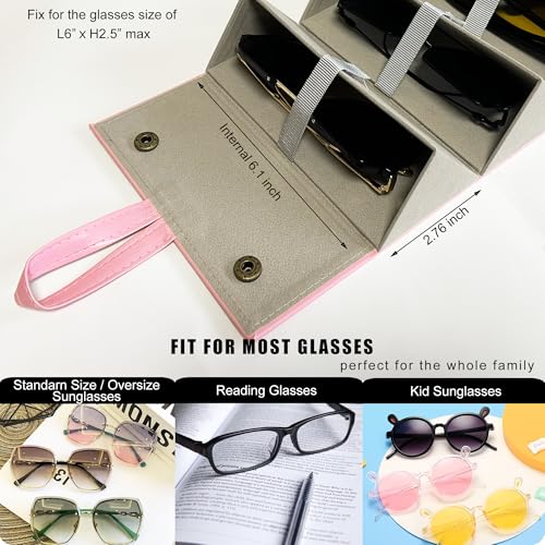 Image of Longjet Glasses Case Travel Sunglasses Organizer Leather Eyeglasses Storage Box Multiple Slots Hanging Eyewear Holder
