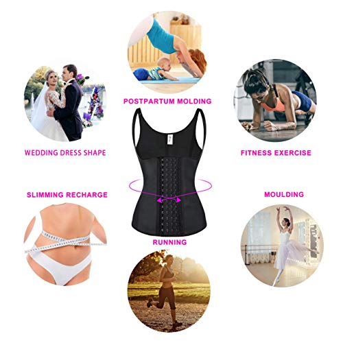 Hopgo Sweat Waist Trainer Girdle Workout Sauna Tank Top Vest for Women Weight Loss Exercise Latex Corset Slimming Vest Shapewear Black Size XL