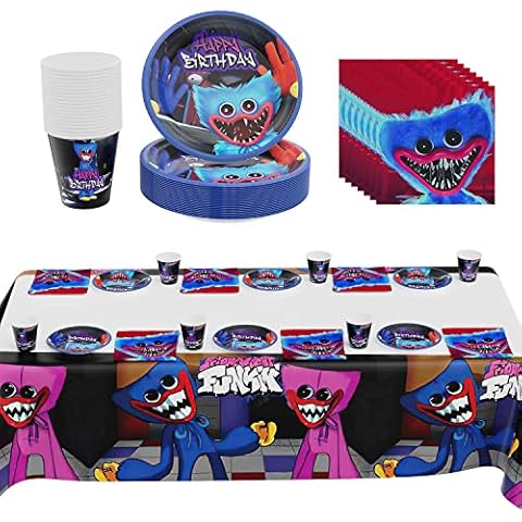 YAOGOO Poppy Playtime Party Tableware, 61 Pieces, Birthday Decoration, Poppy Playtime Birthday Tableware, Party Accessories, Banner Plates Cups Napkins Tablecloths, Suitable for 20 People Cover