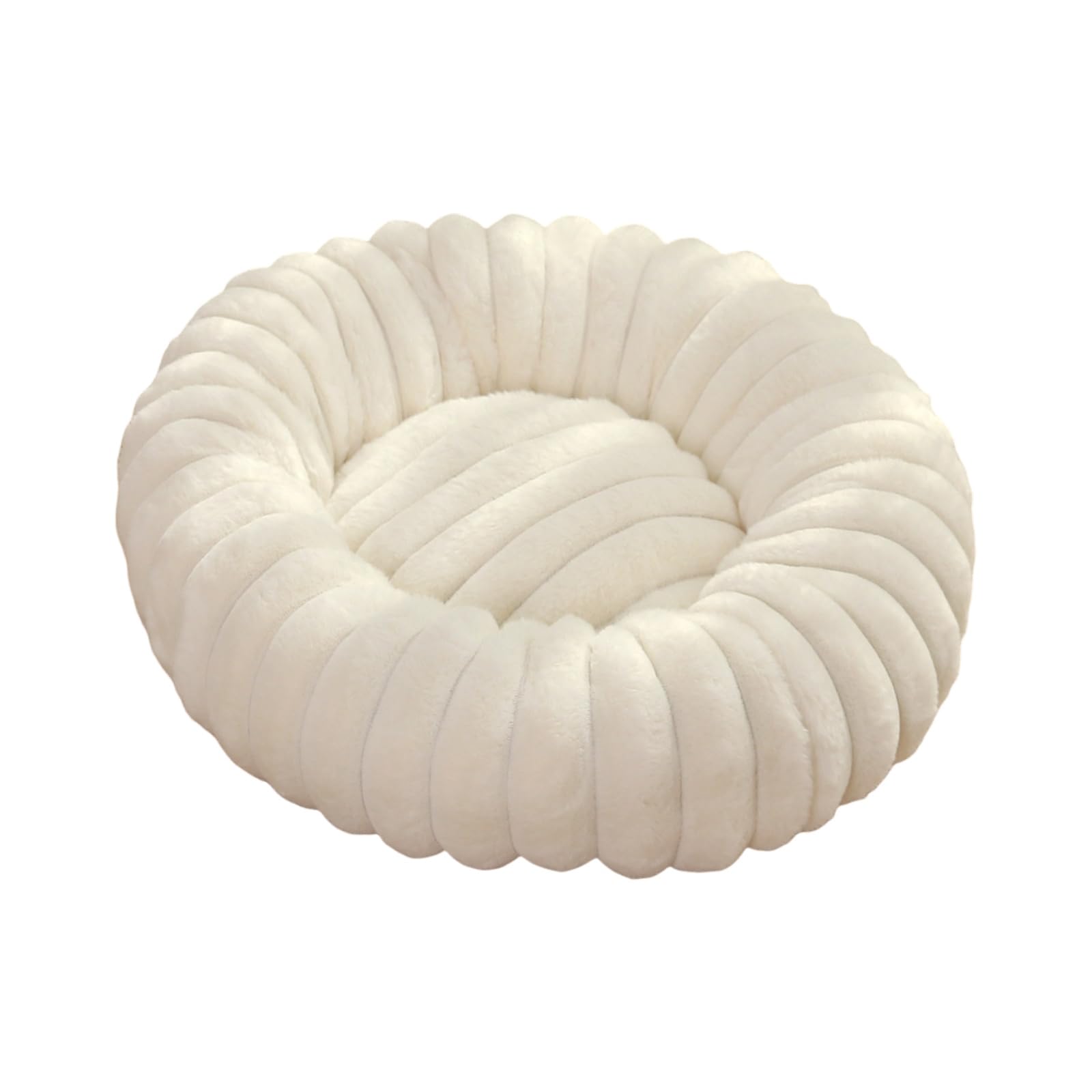 Mateju Plush Donut Pet Bed, Fluffy Pet Cushion Warm Soft Plush Donut Dog Cat Bed for Calming Puppy Kitten Petbed with Non Slip Bottom, Machine Washable (White,Diameter 40cm)