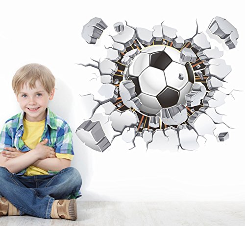 Broken 3D Soccer Ball Football Decorative Peel Vinyl Wall Stickers Wall Decals, Diy Removable Stick Baby Boys Girls Kids Room Nursery Wall Mural Decor #TOP5