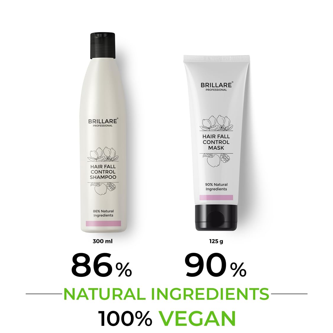 BRILLARE Professional Hair Fall Control/Anti Hair Fall Natural Shampoo and Mask Combo With Apple, Soya Protein And Lemon (300 ml + 125 GM)