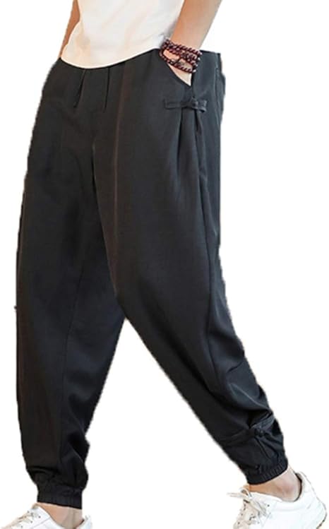 Amazon Co Jp サルエルパンツ メンズ シルク調 袴パンツ ロング丈 涼感ズボン 男性 夏秋 大きいサイズ ワイドパンツ 中国風 運動 ウォーキング ロンパン M 5xl 九分丈 無地 調整ゴム紐 ゆったり グレー 黒 ファッション