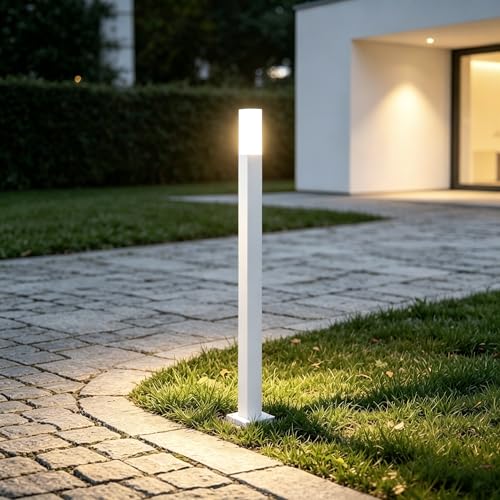 Mai & Mai Lampione da Giardino 3000K, Luminoso da Giardino IP65 Paletti Esterni Led 3.8x3.8x80.6cm in Alluminio per Giardini, Parchi, Aree Residenziali e Ingressi Deus Lumina, Sabbia bianco