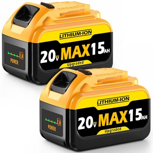 Image of 15Ah 20V MAX Replacement for Dewalt Lithium Ion Battery with High Capacity Batteries Cordless Power Tools 20 Volt Baterias DCB201 DCB203 DCB204 DCB205 DCB206 LED Indicator (2 Pack MAX 15Amp 20Volt)