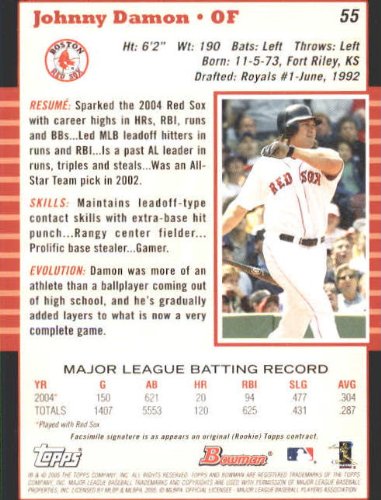 Amazon.com: 2005 Bowman Baseball #55 Johnny Damon Boston Red Sox