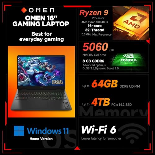 Image of HP Omen RTX 5060 Gaming Laptop, 16.1 inch FHD+ 144Hz, AMD Ryzen 9 8940HX, 64GB DDR5 RAM, 2TB SSD, RGB Backlit KB, RJ-45, Bundle with Thunderobot 7 in-1 USB-C Hub, Purple, Windows 11 Home