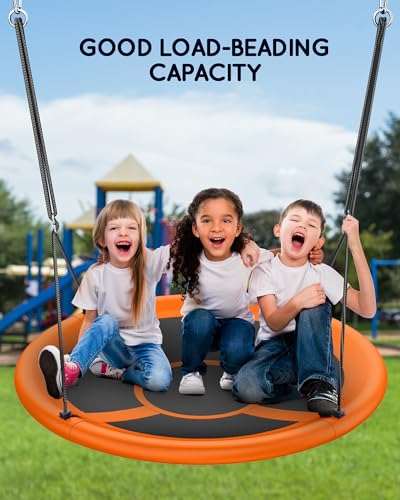 Image of Everyfun 43 inch Saucer Tree Swing for Kids Adult, 700lbs Weight Capacity, Waterproof Flying Saucer Swing with Adjustable Hanging Straps, Swing Seats for Backyard Outdoor Indoor Playground, Orange