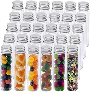 Berenti 30 PCS Plastic Test Tubes with Caps (50 ml) - 28 x 109 mm (W x L) Clear Test Tubes as Storage Containers for Beads, Powder, Candy, Small Gumballs and for Sample Testing, Home & Party Décor