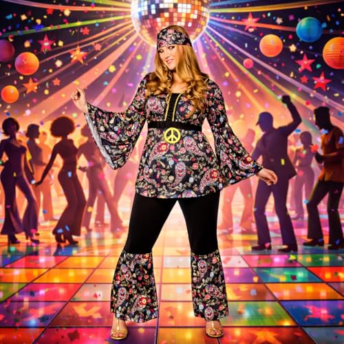 Wicked Costumes Adult Womens Peace Lovin Hippie Fancy Dress Costume 1970s Flower Power Outfit for Halloween Disco Party Medium (UK 14-16) - Image 4