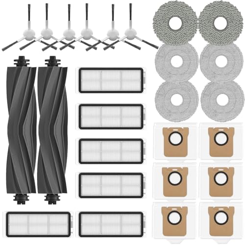 Dreame L20 Ultra Replacement Accessories for Dreame L20 Ultra / L30 Ultra Robot Vacuum:6 HEPA Filters 6 Side brushes 6 Mop Pads 6 Dust Bags 2 Main Brush Cleaning Brush 25 Packs