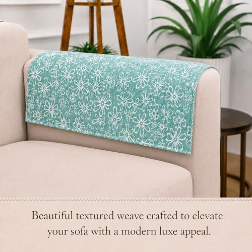 Image of STITCHNEST 'Verdant Phool Stories' Sofa Armrest Cover | Elegant Jacquard Fabric, Washable & Durable for Modern Living (18 x 22 Inches)