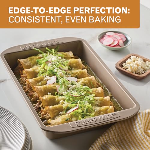 Image of Farberware Bakeware Warp Resistant, Dishwasher Safe, 9-Inch x 13-Inch Rectangular Cake Pan - Mocha