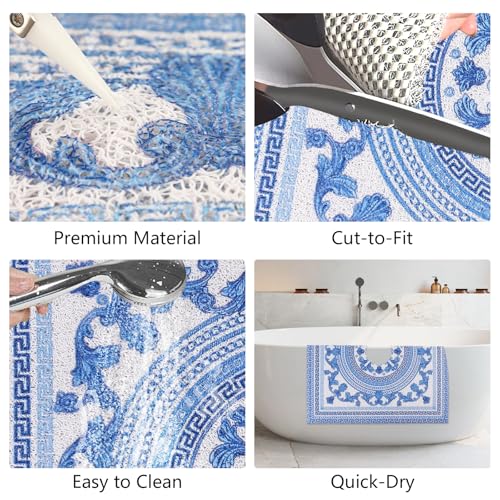 Image of Square Shower Mat Non Slip: 32x32 Inch Extra Large Shower Mats with Drain Hole in Middle -Anti Slip Shower Mats for Inside Shower -Loofah Shower Floor Mat Bath Mat for Shower Stall Bathtub Elderly