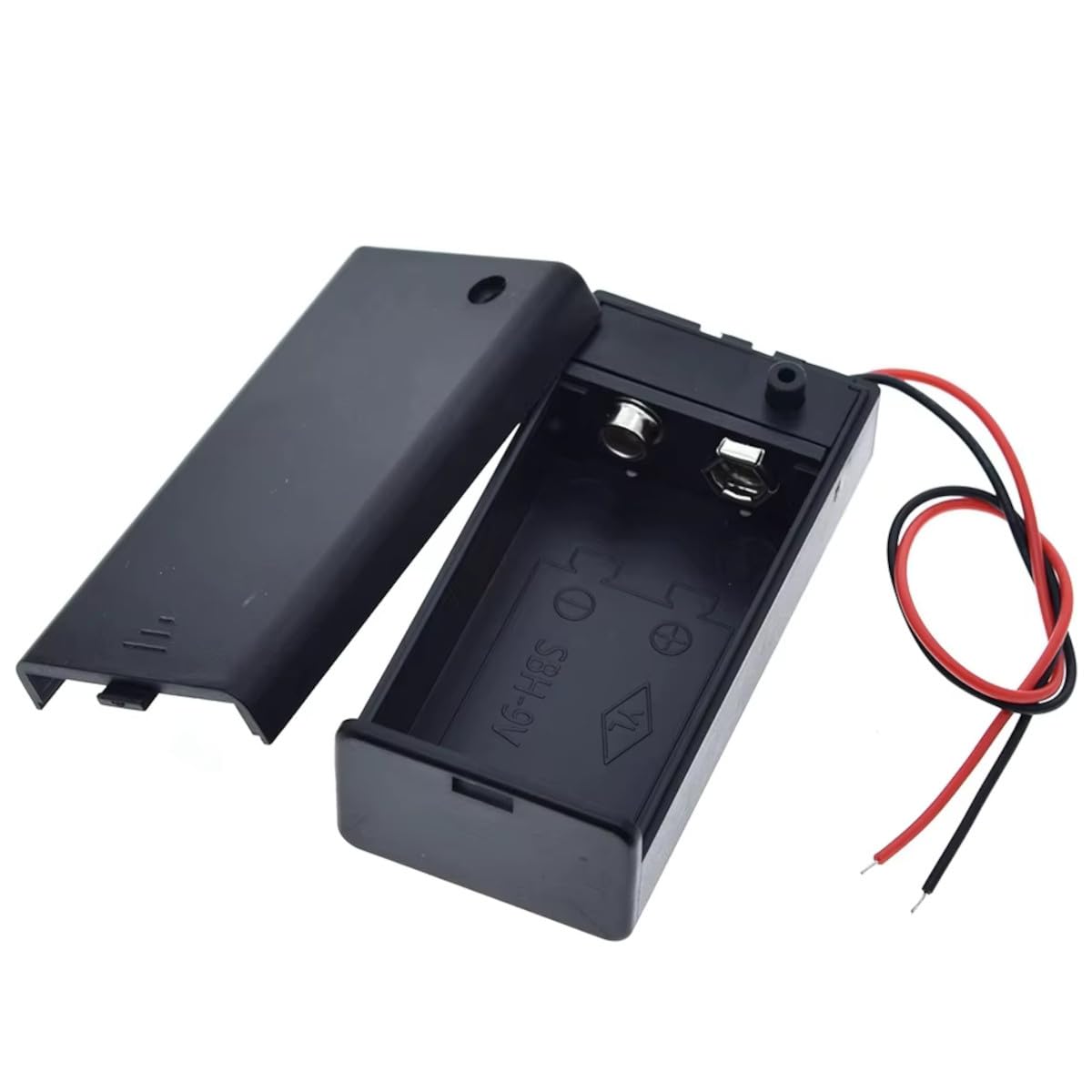 9V Battery Case Holder Box with Cover, ON/Off Switch, Wire Leads, Black-image-14