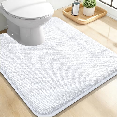 Image of OLANLY Toilet Rugs U-Shaped 24x20, Extra Soft Absorbent Thick Memory Foam Contour Bathroom Rugs, Dry Quickly, Machine Washable, Non-Slip Toilet Bath Mat, Home Decor Accessories, White