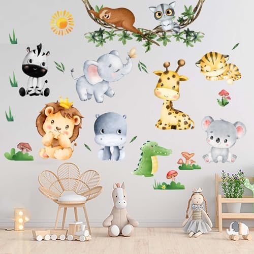 Four Baby Elephants With Butterflies Wall Decal - Removable Nursery Wall Stickers, Peel And Stick