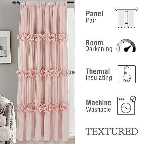 Homechoice Decor Thermal Insulated Blackout Window Curtains, 54" W x 84" L x 2 Panels, Boho Ruched Window Treatments with 3 Rows of Butterfly Flowers, Rustic Rod Pocket Drapes, Peach Pink (LQ-30) - Image 4
