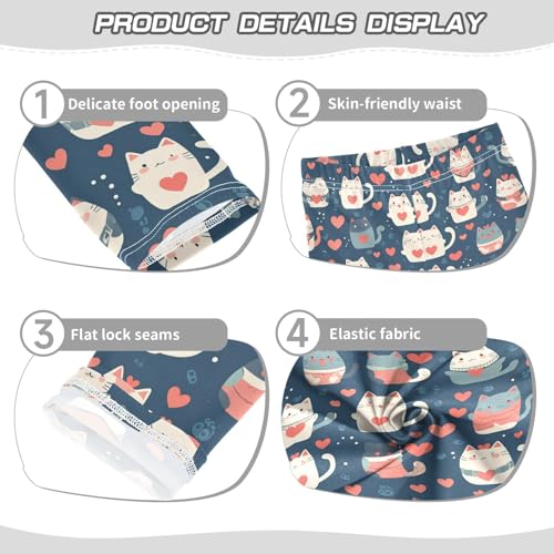 Cute Cartoon Girls' Leggings Toddler Doodles Cat Heart Kids Yoga Pants Dance Active Tights 4T3