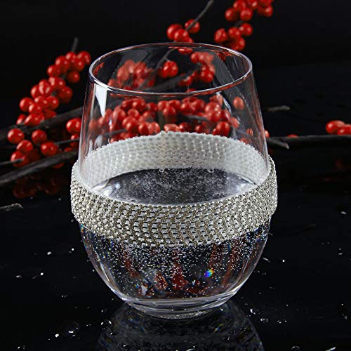 Berkware Set Of 6 Luxurious Stemless Wine Glasses With Sparkling Diamond Studded Design (Silver) #TOP6