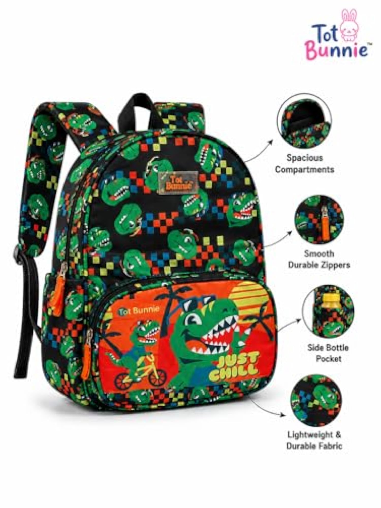 Kids Dinosaur Theme Just Chill Print School Bag