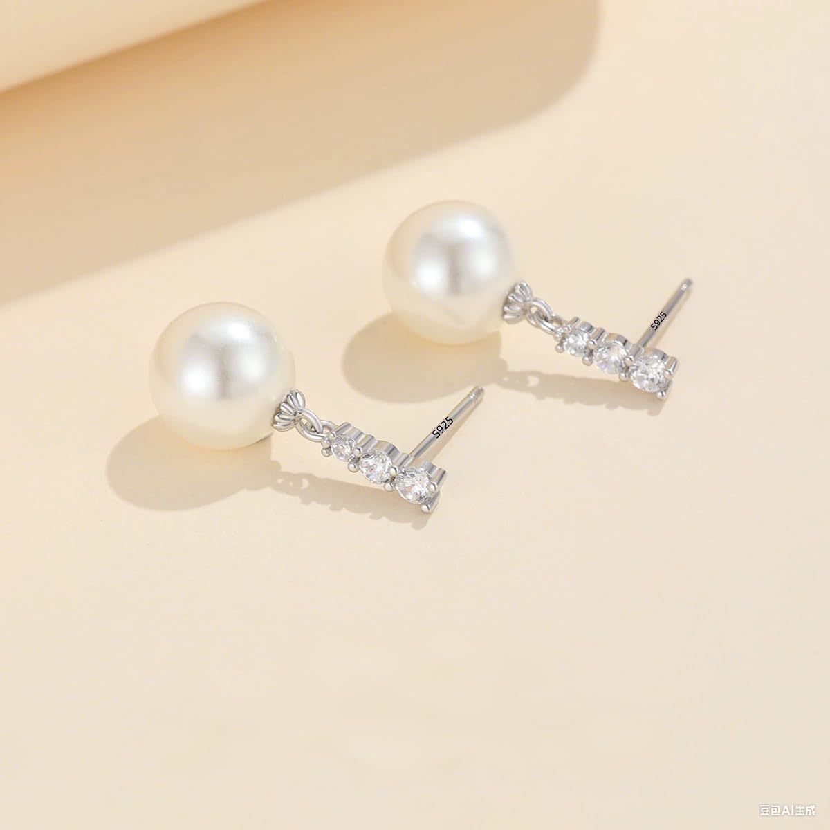 Dangle Earrings Ball Drop 925 Sterling Silver Post Round Cubic Zirconia Stud Bridal Wedding Earrings for Women 10MM - Image 2