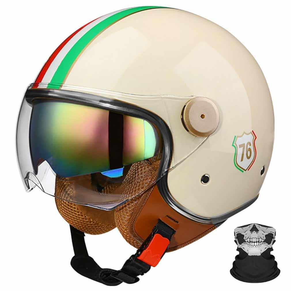 Kask motocyklowy vintage z podwójnym wizjerem i ochroną twarzy, ECE 22.06 przetestowany, lekki ABS, unisex, do jazdy po mieście i drodze, M~XL 57-62 cm