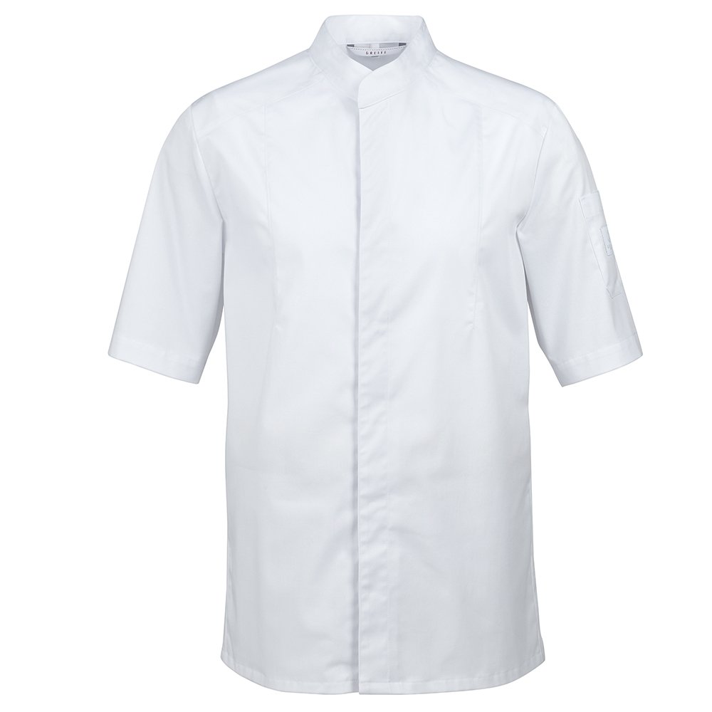 GREIFF Gastro Moda Cuisine Herren Premium-Kochjacke Kurz | Greiff GASTRO-MODA Cuisine Herren Premium-Kochjacke Kurzarm Stehkragen Druckknöpfe Armtasche Logo Regular-Fit Baumwollmix