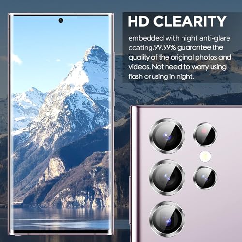 Image of Skinomi Camera Lens Protector Compatible with Samsung Galaxy S23 ultra 5G [Anti-Scratch] Premium Tempered Glass Film Aluminum Alloy Lens Ring Cover, Silver Titanium