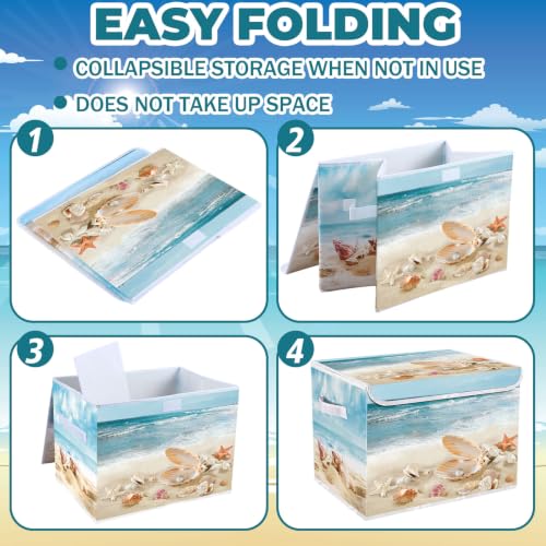 Image of Briwooody Beach Storage Bin with Lid Handle Coastal Foldable Storage Box