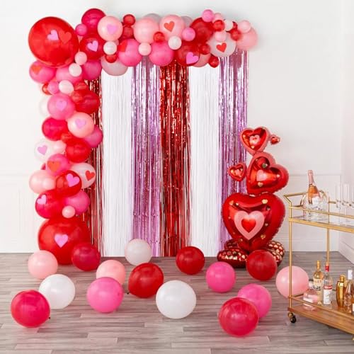 Image of TONIFUL Valentine's Day Door Streamers,Red Pink and White Photo Booth Backdrop Metallic Streamers Foil Fringe Curtain for Birthday Valentine's Day Bridal Shower Engagement Party Decoration