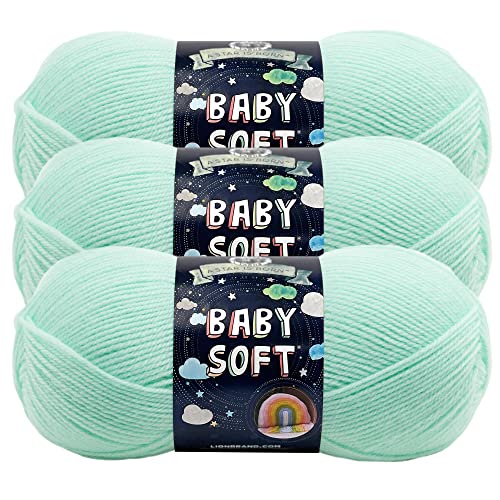Image of Lion Brand Yarn, Baby Soft Baby Blanket Yarn for Crocheting, Knitting, and Crafts, Mint Multicolor, 3 Pack | Light DK Acyrlic Nylon Blend Fiber for Soft Baby Blankets, Knit Garments, Crochet Hats, Machine Washable Yarn