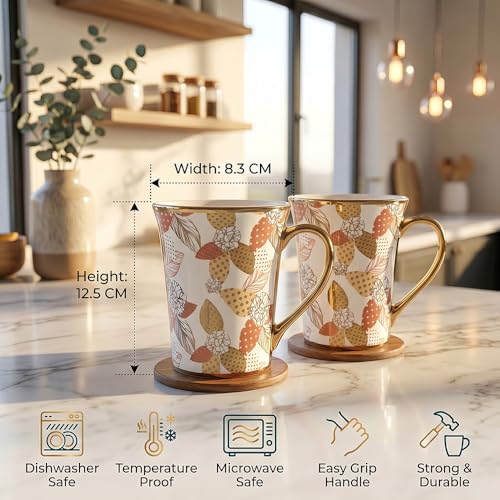 Image of UPC Premium Bone China Coffee Mug Set of 2 | Elegant Ceramic Tea & Coffee Cups for Home, Office & Cafe | Lightweight, Durable, Microwave & Dishwasher Safe Mug Set | Luxury Drinkware Collection