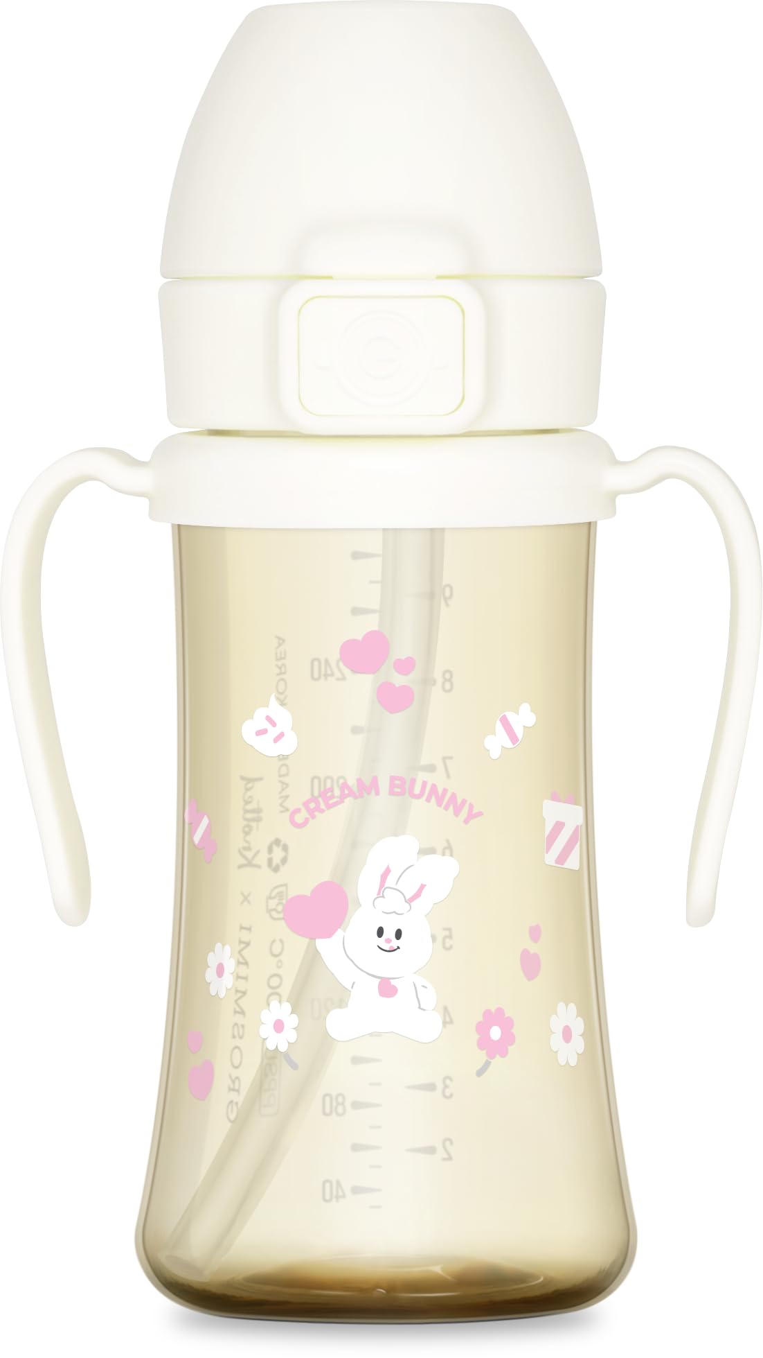 GROSMIMI x KNOTTED Flip Top Spill Proof Sippy Cup, PPSU, BPA Free, Stage 2 Straw for Toddlers (Cream bunny 10oz)