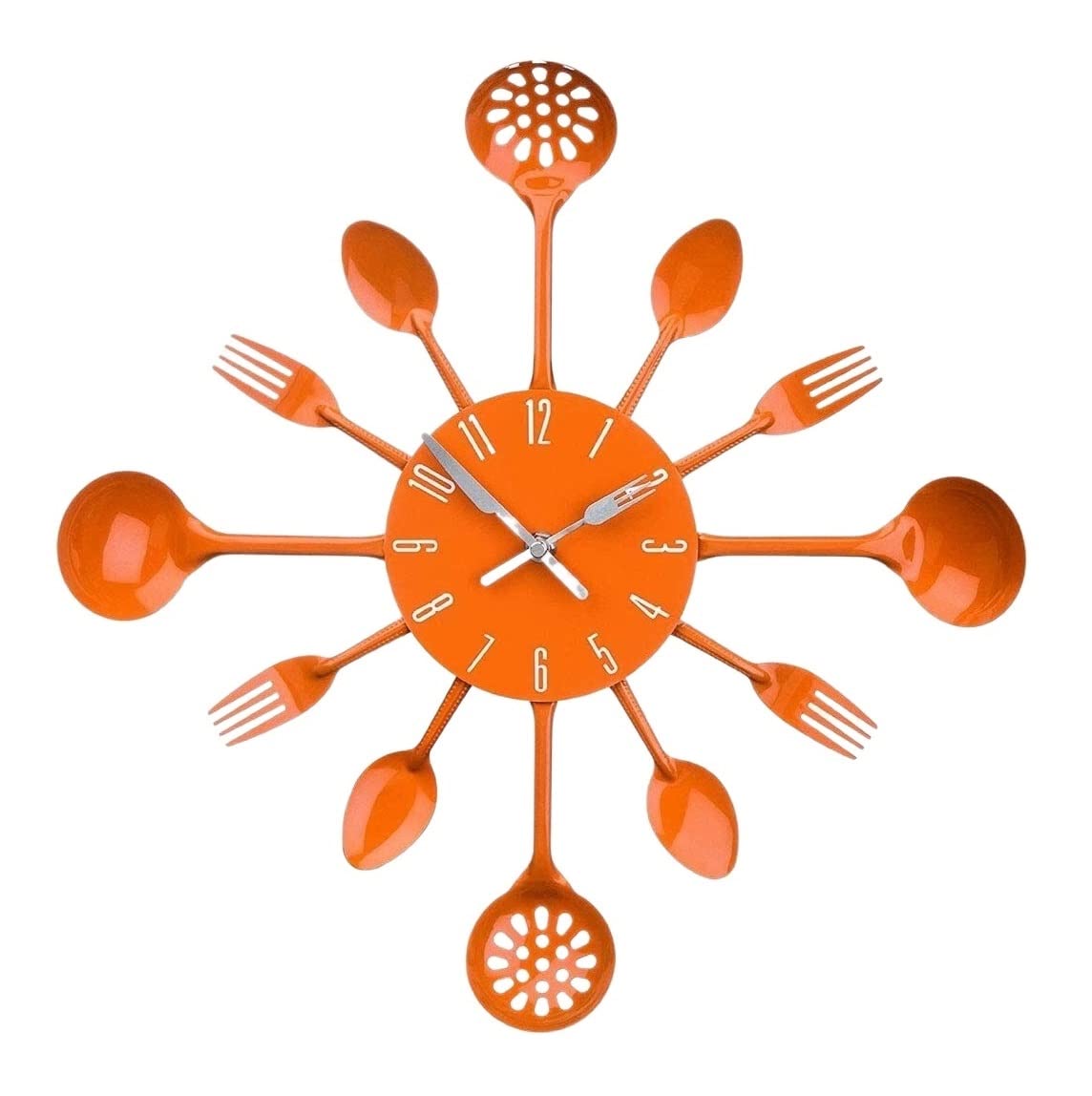 GPDNBIEU, 3D Modern Creative Cutlery Kitchen Spoon Fork Wall Clock Room Home Decoration Clocks for Living(Orange)