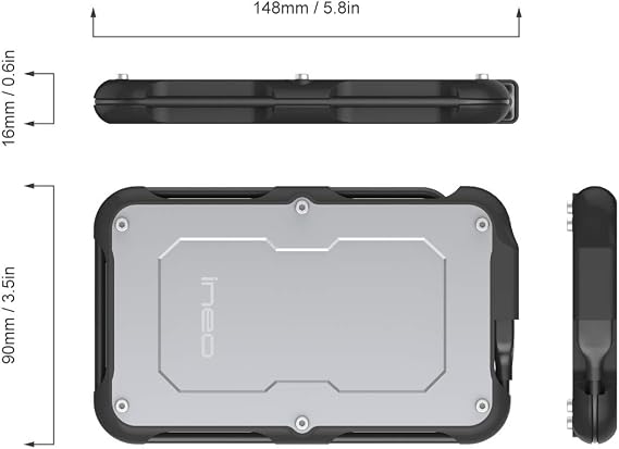 ineo 2.5 USB 3.0 Type-A Rugged Waterproof & Shockproof External Hard Drive Enclosure for 9.5mm & 7mm SATA HDD/SSD [T2580]