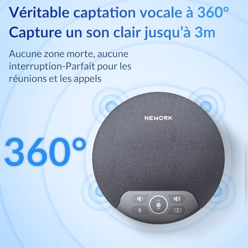 Haut-Parleur de conférence Bluetooth, 4 micros AI Capture vocale 360°, réduction du Bruit, Batterie 2600mAh, USB-C/Dongle, Daisy Chain pour Grandes salles, Compatible avec Zoom/Teams/Skype – Image 3