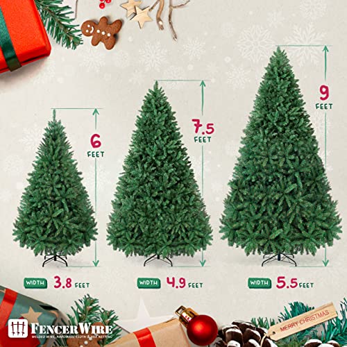 Fencer Wire 7.5 Feet W/ 2,514 Branch Tips, Dunhill Fir Full Artificial Green Christmas Tree For Indoor Home, Office, Party, Holiday Decoration, Premium Pre-Hinged Fake Xmas Tree Includes Metal Stand #TOP2