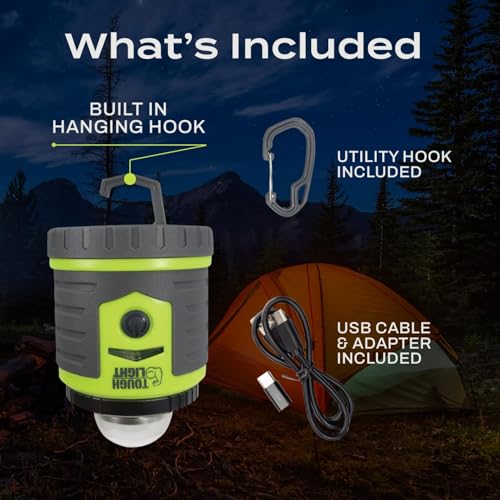 Tough Light USB Rechargeable Camping Lantern, 400 Lumens LED Lantern, Hanging Tent Lamp, 6000mAh Power Bank, 200 Hour, 6 Modes, for Outdoors & Emergency