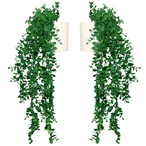 Eco Home Store Piante Artificiali da Interno per Casa e Soggiorno – Pianta Finta Decorativa da Appendere o da Tavolo – Moderni Complementi d’Arredo per la Casa – 2 Pezzi – Eucalipto Verde Scuro