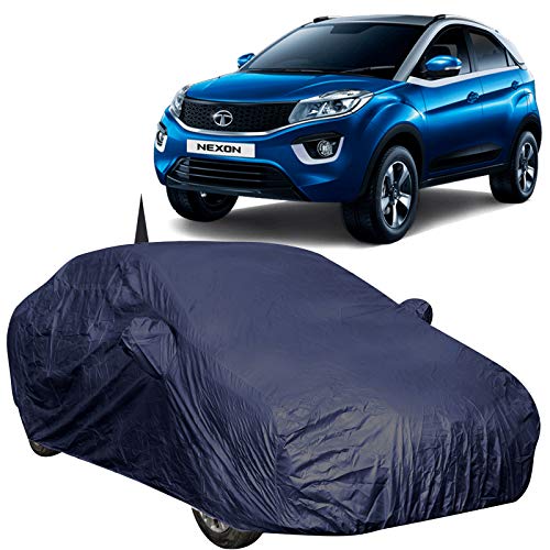 Image of 190 Taffeta Water Resistant Car Body Cover Compatible with Tata Nexon with Mirror & Antenna Pockets (Navy Blue)