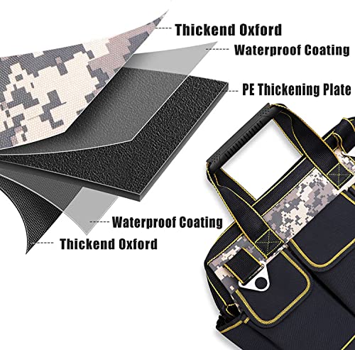 Tool Bag, 20 Inch Wide Mouth Tool Bags With Water Proof Molded Base Heavy Duty Tool Bag Organizer With Adjustable Shoulder Strap Rubber Soft Handle #TOP5