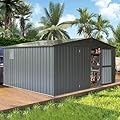 Domi 11x12.5FT Outdoor Storage Shed, Large Size Metal Outdoor Storage Cabinet with Lockable Doors, Windows, Galvanized Steel Storage House for Backyard, Patio, Garden, Lawn, Grey