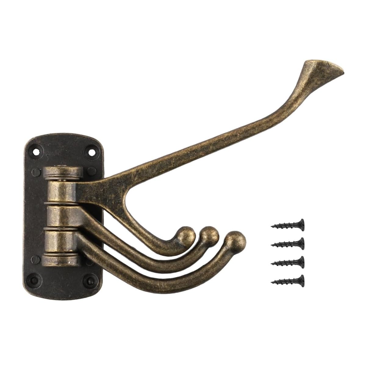 Huba Swivel Hook with 3 Folding Arms with Screws, Bronze Wall Hook, Suitable for Towels Robes Bags Bathroom Bedroom Entrance