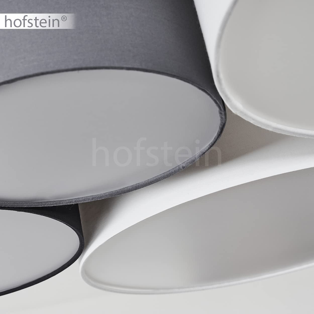 HOFSTEIN Deckenleuchte Trisett, Deckenlampe aus Metall/Kunststoff/Stoff in Schwarz/Weiß/Grau, moderne Leuchte mit Stoffschirmen, Lichteffekt, 5 x E27, Wohnzimmer, Esszimmer, Schlafzimmer, Küche